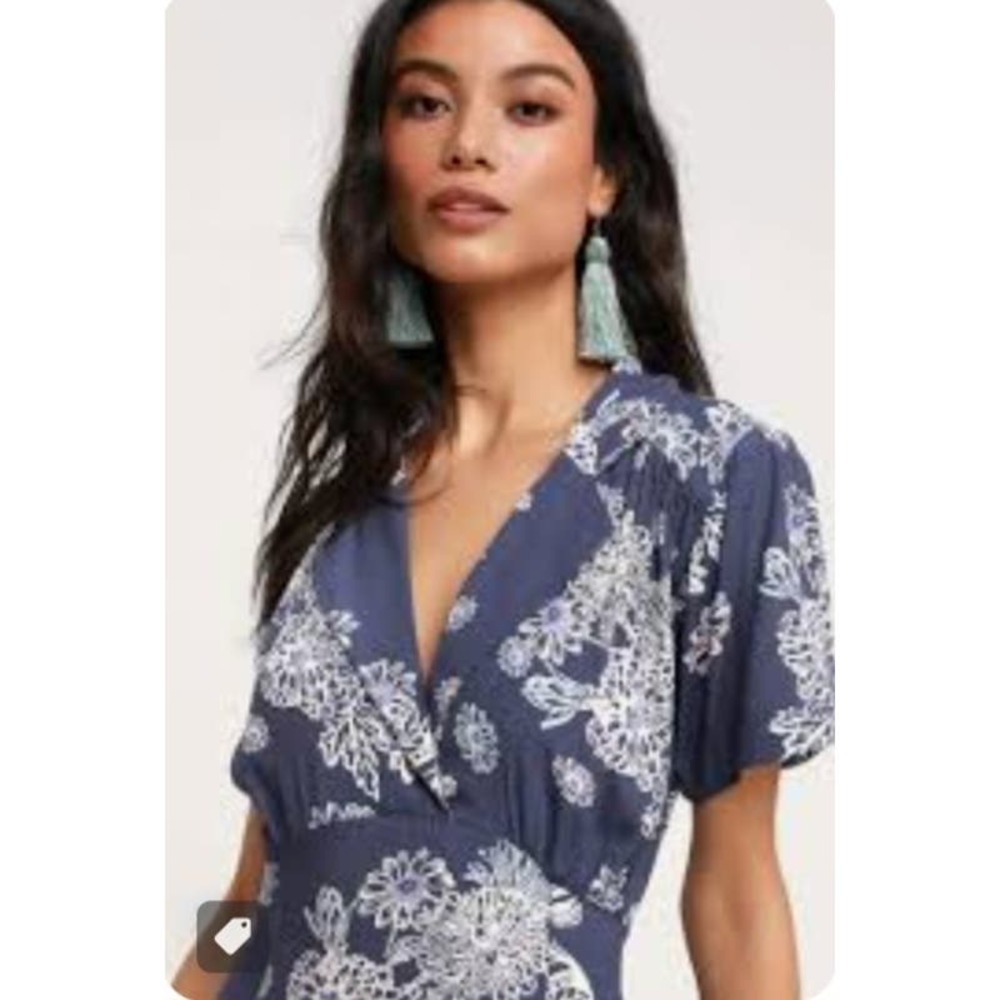 Free People Blue Hawaiian Floral Print Dress- Size Small - Picture 2 of 9